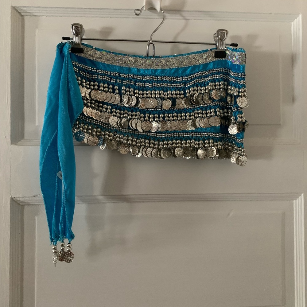 Belly dance jingle hip skirt turquoise